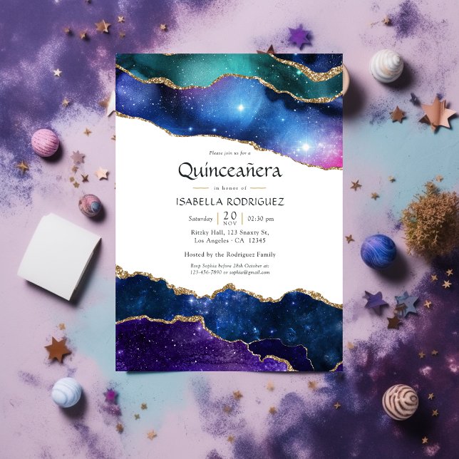 Invitation Galaxy Agate Quinceañera (Créateur téléchargé)