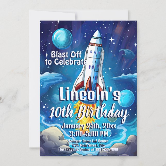 Invitation Galaxy Astronaut Navette spatiale Rocketship Anniv (Devant)