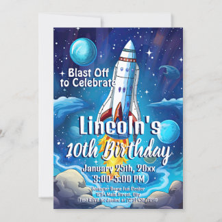 Invitation Galaxy Astronaut Navette spatiale Rocketship Anniv