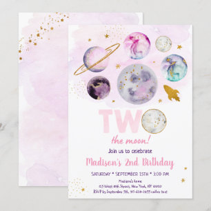 Invitation Galaxy Deux La Lune Rose Or l'espace extra-atmosph