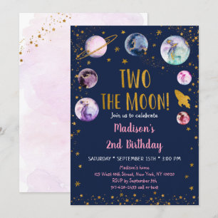 Invitation Galaxy Deux La Lune Rose Or l'espace extra-atmosph