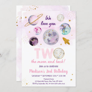 Invitation Galaxy Deux La Lune Rose Or l'espace extra-atmosph