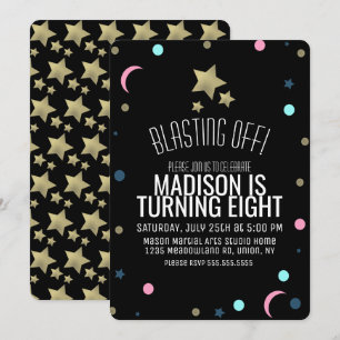 Invitation Galaxy Faux Gold Stars Confetti Space Anniversaire