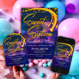 Invitation Galaxy Llow Sweet sixteen fête d'anniversaire