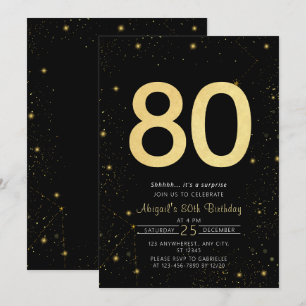 Invitation Galaxy Modern Black and Gold 80e fête d'anniversai
