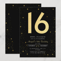 Galaxy moderne Black Gold Sweet 16e fête d'anniver