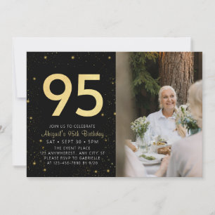 Invitation Galaxy moderne Photo Black Gold 95e fête d'anniver