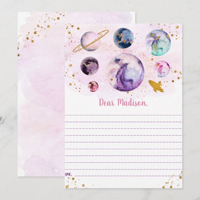 Invitation Galaxy Pink Gold Space Anniversaire Heure Capsule  (Devant / Derrière)