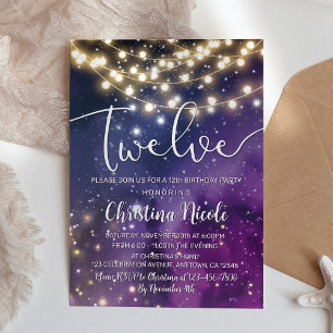 Invitation Galaxy Purple Stars String Lights 12e anniversaire