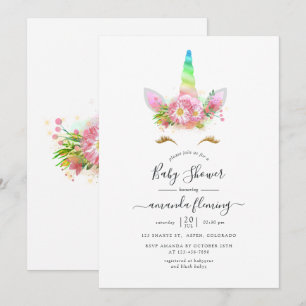 Invitation Galaxy Rainbow Floral Unicorn Baby shower