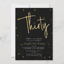Galaxy Script Black and Gold 30th Birthday Party