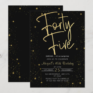 Invitation Galaxy Script Black and Gold 45e fête d'anniversai