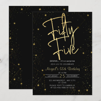 Invitation Galaxy Script Black and Gold 55e fête d'anniversai