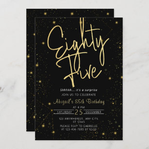 Invitation Galaxy Script Black and Gold 85e fête d'anniversai