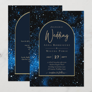 Invitation Galaxy Starry Night Marine Blue Gold Mariage