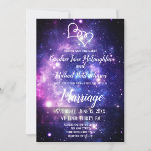 Invitation Galaxy Starry Night Space Double Hearts Mariage