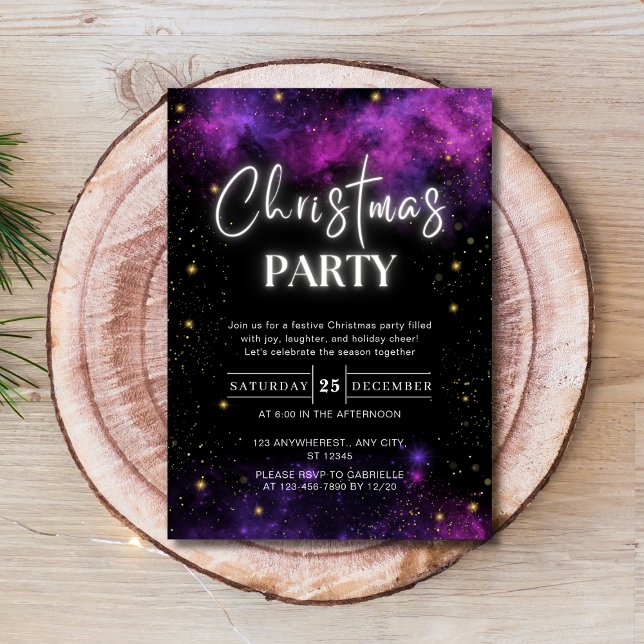 Invitation Galaxy Starry Space Neon Black Christmas Party (Galaxy Starry Space Neon Black Christmas Party Invitation )
