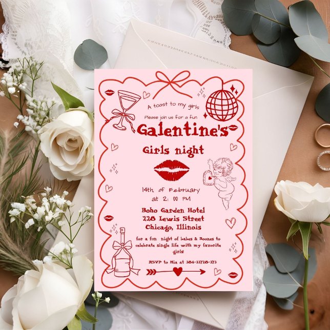 Invitation Galentine Main dessinée Valentine Filles Fête de N (Créateur téléchargé)