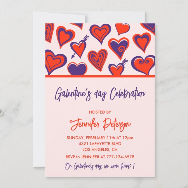 Invitation Galentine rose et rouge Saint-Valentin  (Devant)