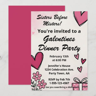 Invitation Galentine Rose Sœurs avant Messieurs Soirée Dîner