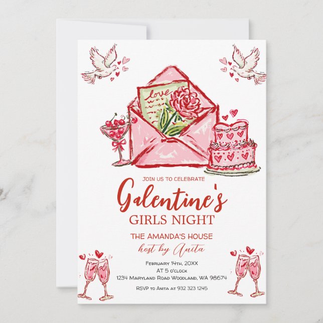 Invitation Galentine’s Girls Night Party Valentine (Devant)