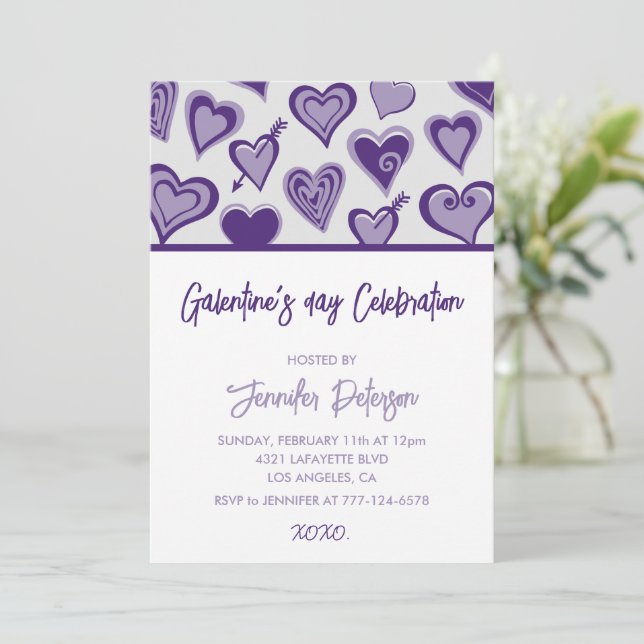 Invitation galentine xoxo Valentines coeur moderne (Debout devant)