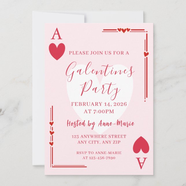 Invitation Galentines Ace Hearts Girls Valentines Invite (Devant)