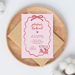 Invitation Galentines Brunch rose rouge manuscrit