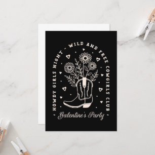 Invitation Galentines fête filles nuit cowgirl western noir