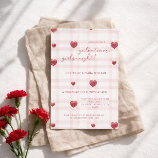 Invitation Galentines Girls Night Party Minimal Heart Pink 