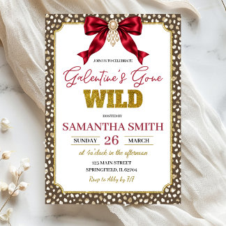 Invitation Galentine's Gone Wild Imprimé Cheetah Nœud Rouge F