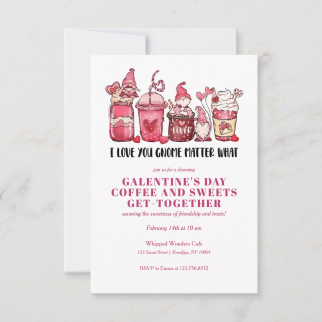 INVITATION GALENTINES VALENTINE'S DAY GNOMES SWEETS CAFÉ (Devant)