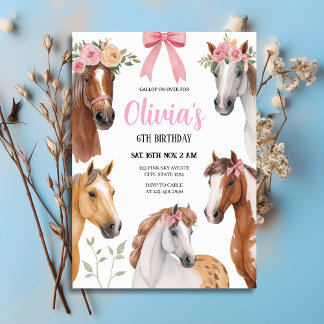 Invitation Galoppez sur des Chevaux Floraux et Anniversaire à