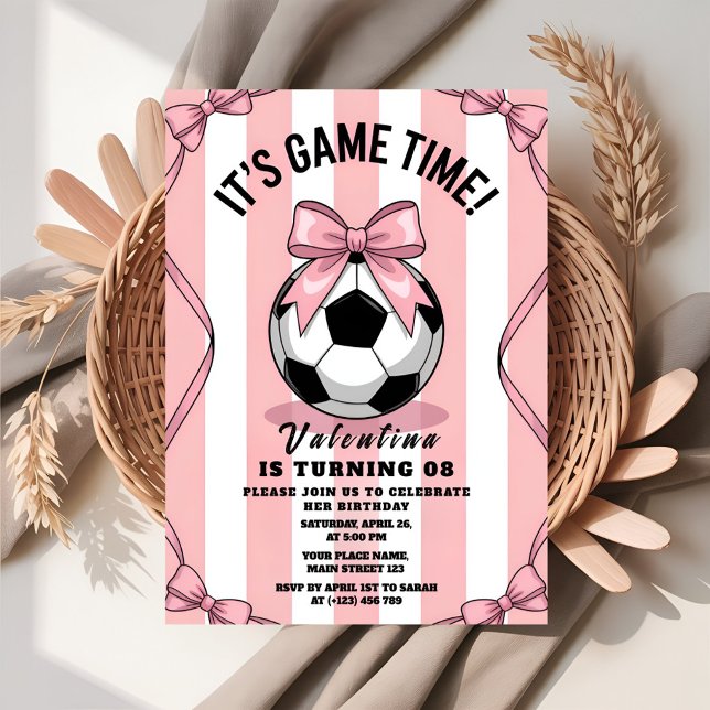 Invitation Game Day Girl Soccer Pink Bow (Créateur téléchargé)