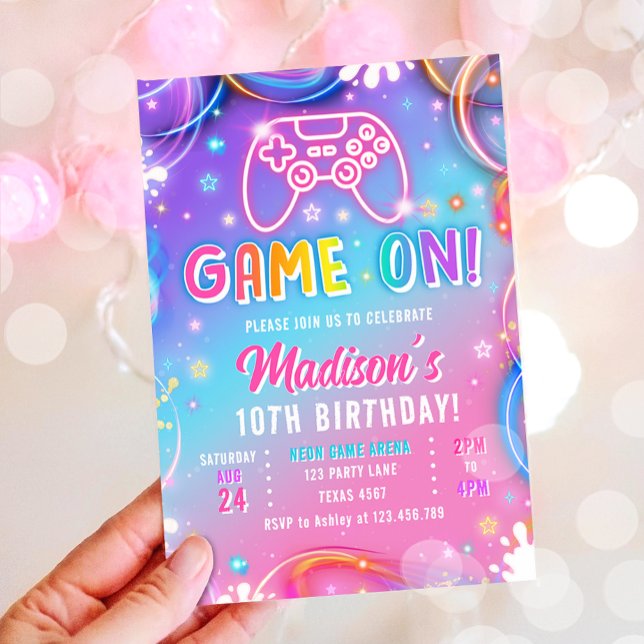 Invitation Game On Videogame Arcade VR Neon Girl Birthday (Créateur téléchargé)