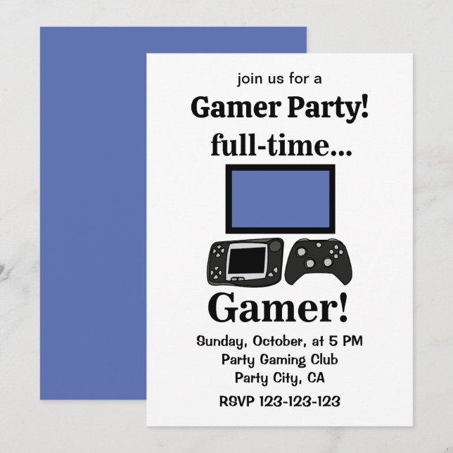 Invitation Gaming Gamer Funny Gamer Party (Devant / Derrière)