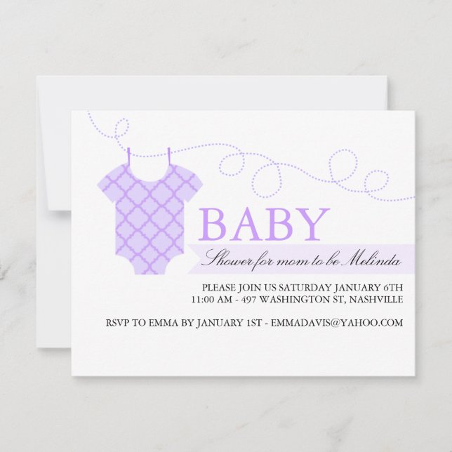 Invitation Gamme de vêtements pourpres Baby shower moderne In (Devant)