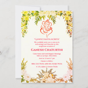 Invitation Ganesh Chaturthi Puja Floral