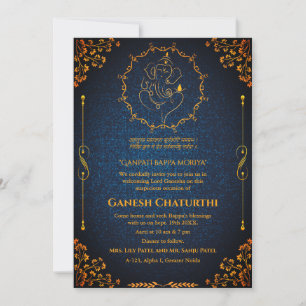 Invitation Ganesh Chaturthi Puja Parties scintillant et or