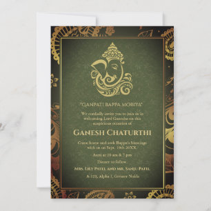 Invitation Ganesh Chaturthi Puja Roya Eléments dorés