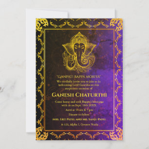 Invitation Ganesh Chaturthi Puja Roya Eléments dorés