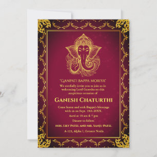 Invitation Ganesh Chaturthi Puja Roya Eléments dorés