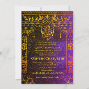 Invitation Ganesh Chaturthi Puja Roya Eléments dorés