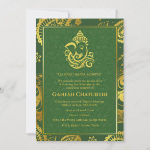 Invitation Ganesh Chaturthi Puja Roya Eléments dorés
