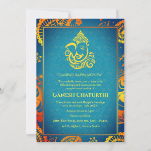 Invitation Ganesh Chaturthi Puja Roya Eléments dorés