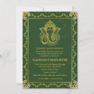 Invitation Ganesh Chaturthi Puja Roya Eléments dorés