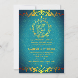 Invitation Ganesh Chaturthi Puja Roya Eléments dorés