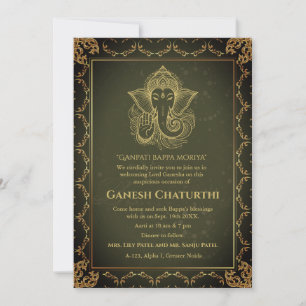Invitation Ganesh Chaturthi Puja Roya Eléments dorés