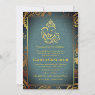 Invitation Ganesh Chaturthi Puja Roya Eléments dorés