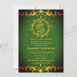Invitation Ganesh Chaturthi Puja Roya Eléments dorés